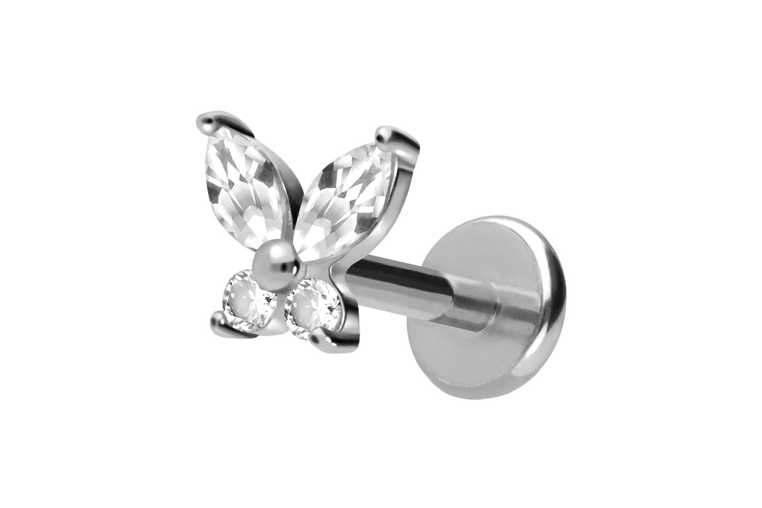 Titan Labret Piercing mit Push Fit KRISTALLSCHMETTERLING